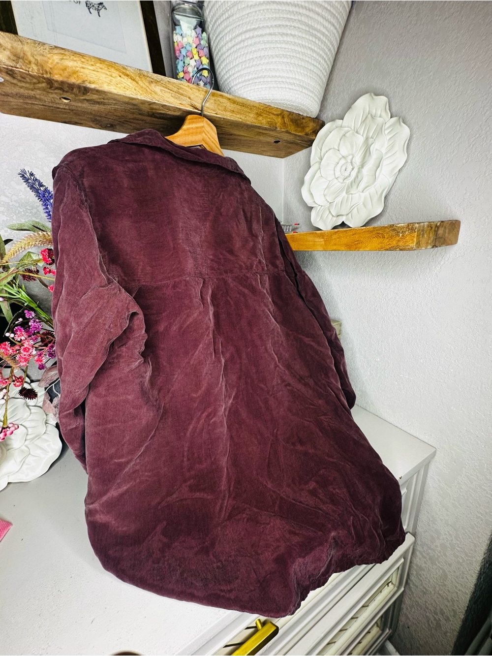 ADAY Something Luxe Button Down • Maroon • Sz M - Picture 4 of 4